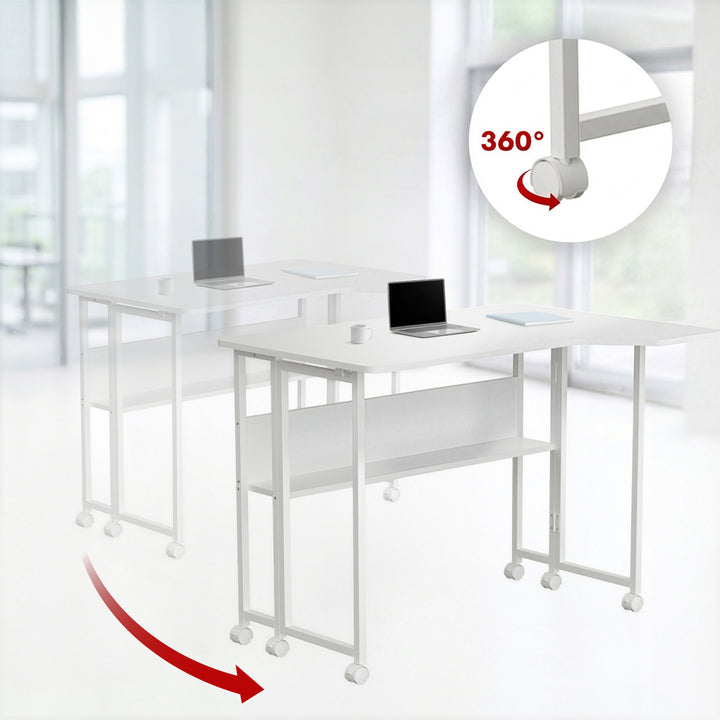 Maclean Folding Desk/Table, White, Mobile, 100x73 cm, max. 50 kg, Corner, L-Shaped, MC-126 L/W