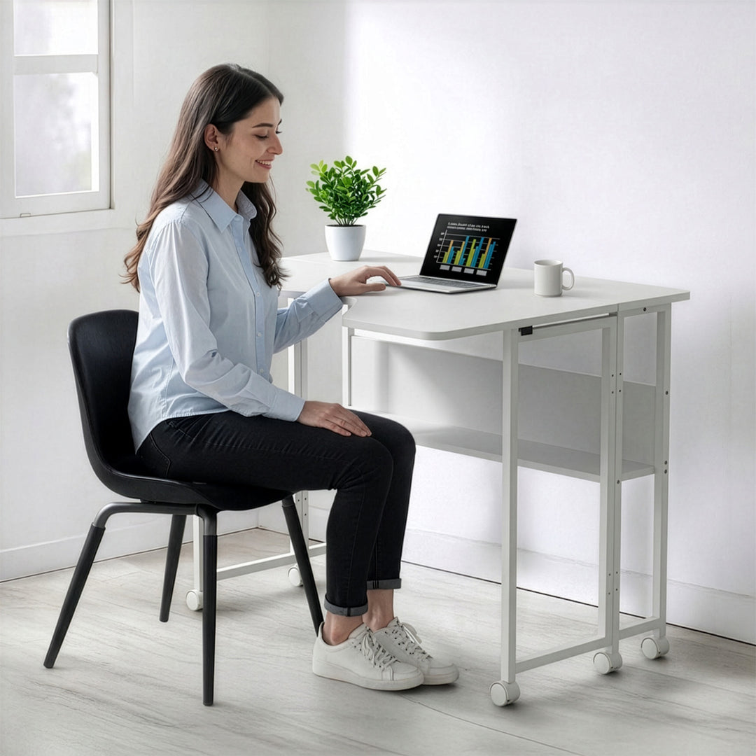 Maclean Folding Desk/Table, White, Mobile, 100x73 cm, max. 50 kg, Corner, L-Shaped, MC-126 L/W