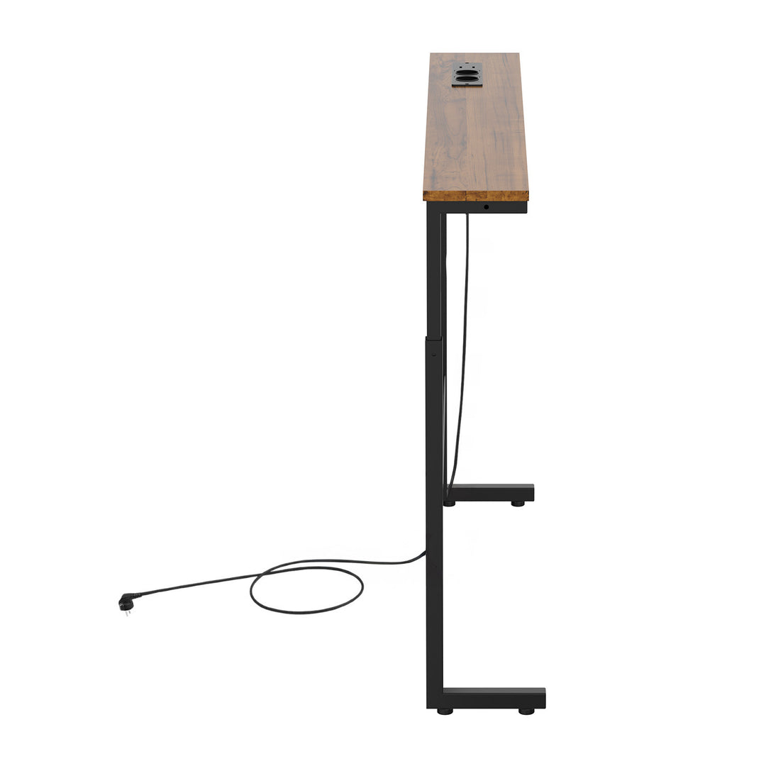 Maclean Console/Side Table with Charging Strip, black with a rustic tabletop, height adjustable 62–83 cm, max. 25 kg, 2.5 m cord, MC-140 B
