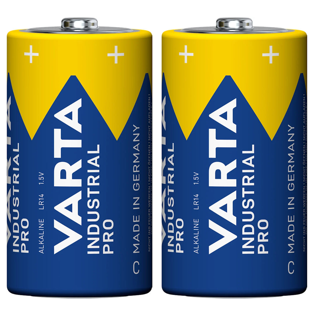 2x Varta Industrial Pro R-14 LR14 C 1.5V alkaline batteries