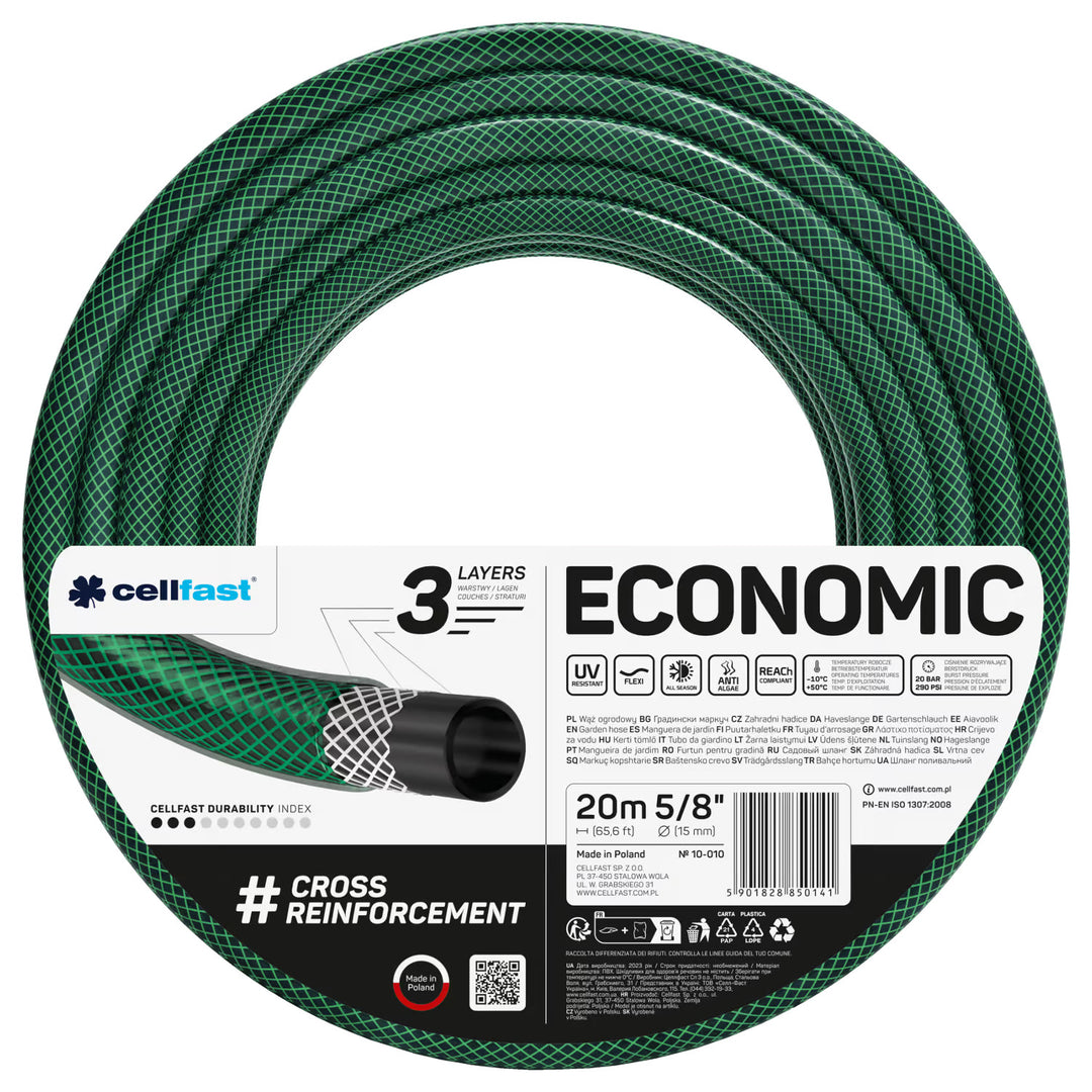 Cellfast Garden Hose, 3-layer, polyester cross-braided, 5/8" 20m, Economic