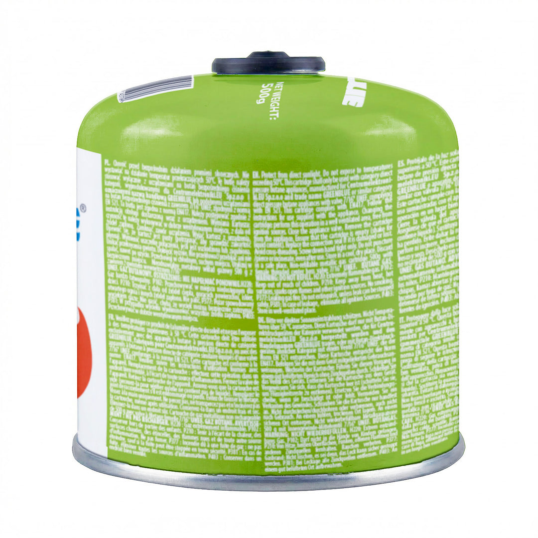 6 x 500g GreenBlue gas cartridges. Certification: Pi 0437, compliant with EN 417, butane-propane, operating temperature range: -10°C to +40°C, 7/16'' threaded valve GB499