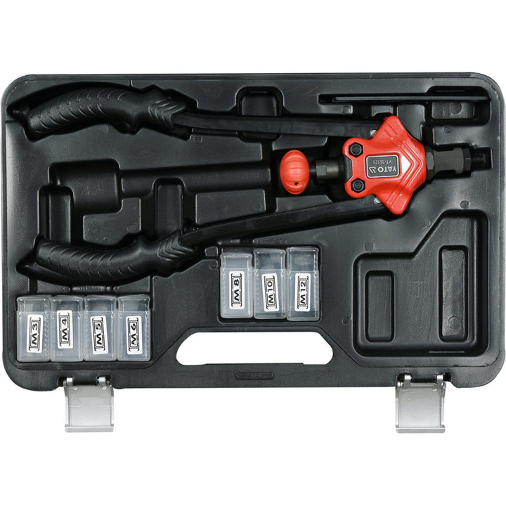 Yato Hand Riveter, for rivet nuts in sizes M3–M12, non-slip handle, heads made of durable CrMo steel, YT-36128