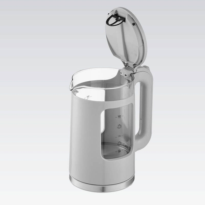 Maestro Glass Electric Kettle, 1.7L capacity, 2200W power, water level indicator, LED backlight, swivel base, gray, MR-065-GREY