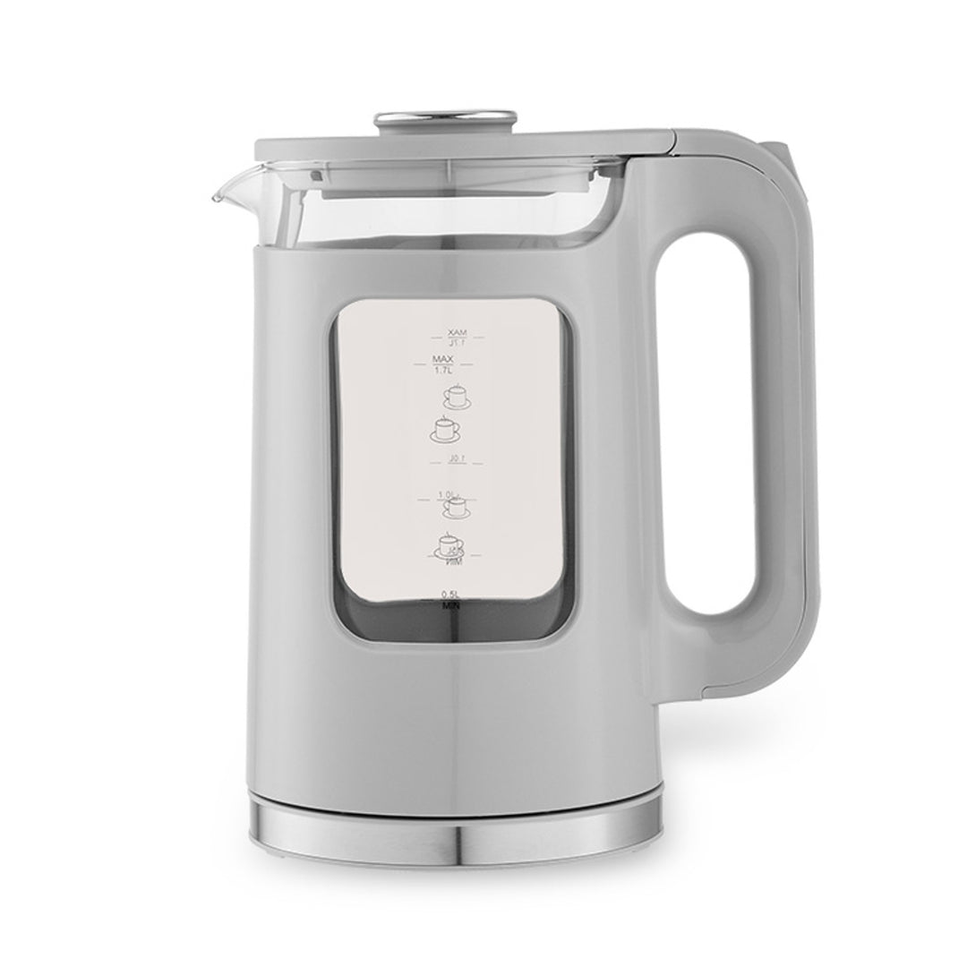 Maestro Glass Electric Kettle, 1.7L capacity, 2200W power, water level indicator, LED backlight, swivel base, gray, MR-065-GREY