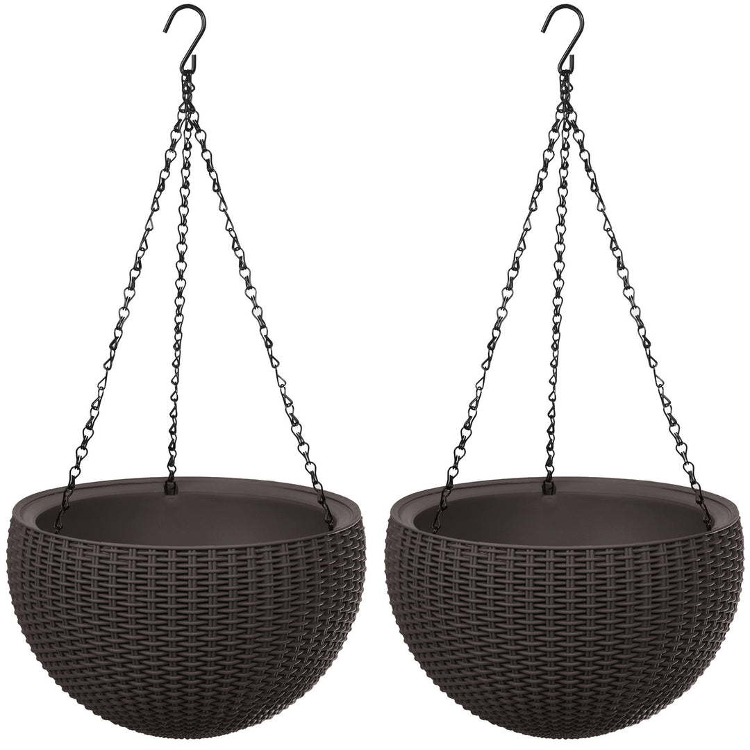 Keter Sphere Planter Hanging Pot, Brown, 2-Pack