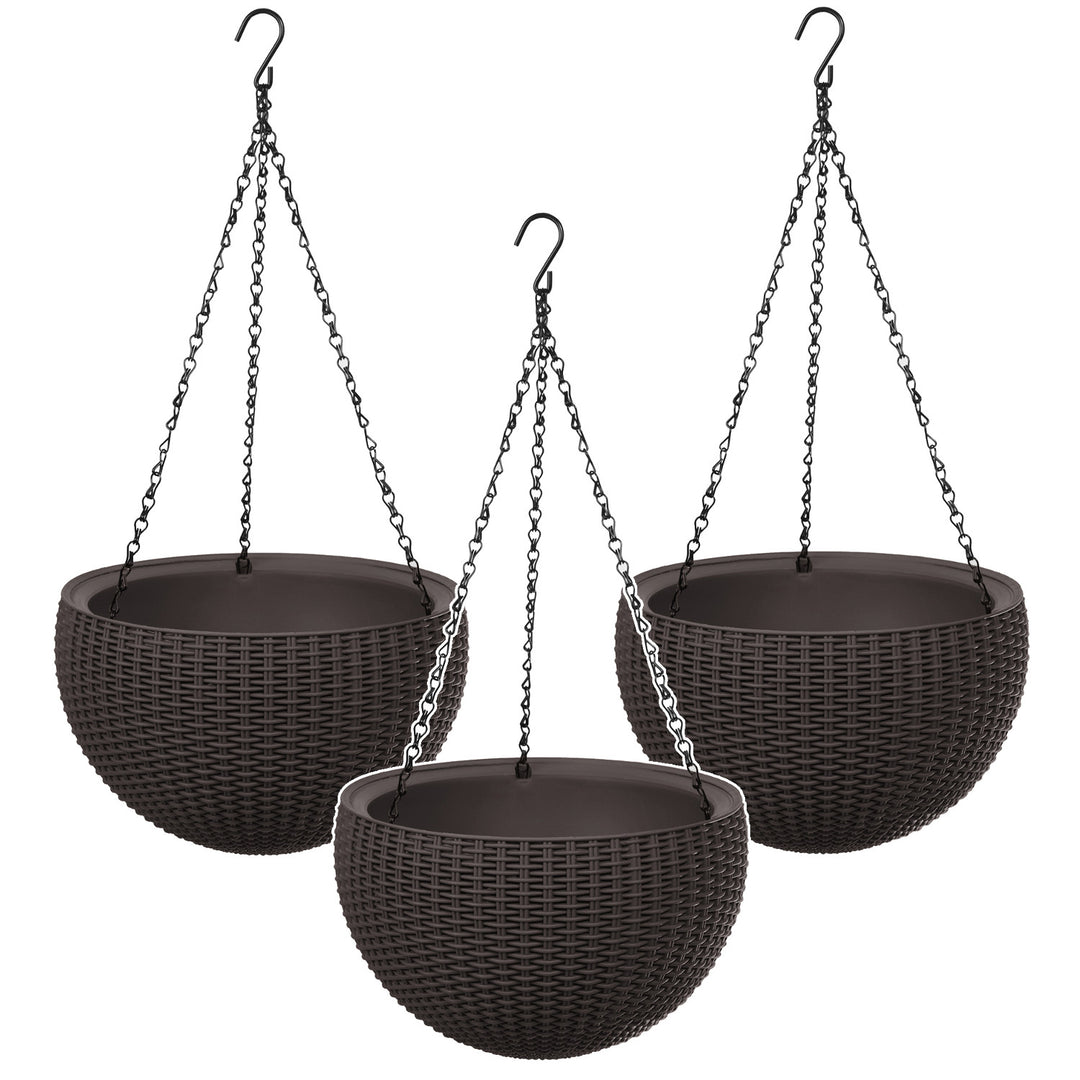 Keter Sphere Planter Hanging Pot, Brown, 3-Pack
