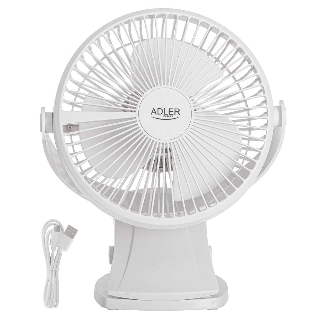 Desk fan with clip, rechargeable, 15.5 cm, 360° rotation, USB-C, Adler