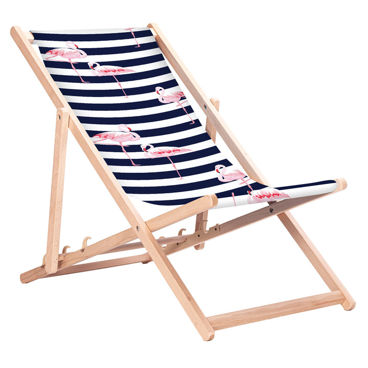 GreenBlue GB183 Classic Beech Deck Chair with "Flaming" Print
