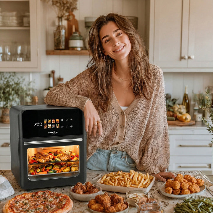 GreenBlue AIR FRYER Oil-Free Air Fryer, 1800W, 10L capacity, 8 programs, accessories, timer, GB950 + food thermometer/probe, GreenBlue GB178