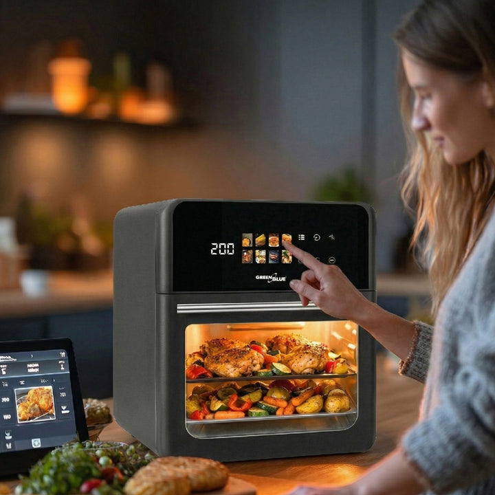GreenBlue AIR FRYER Oil-Free Air Fryer, 1800W, 10L capacity, 8 programs, accessories, timer, GB950 + 100 16cm paper liners