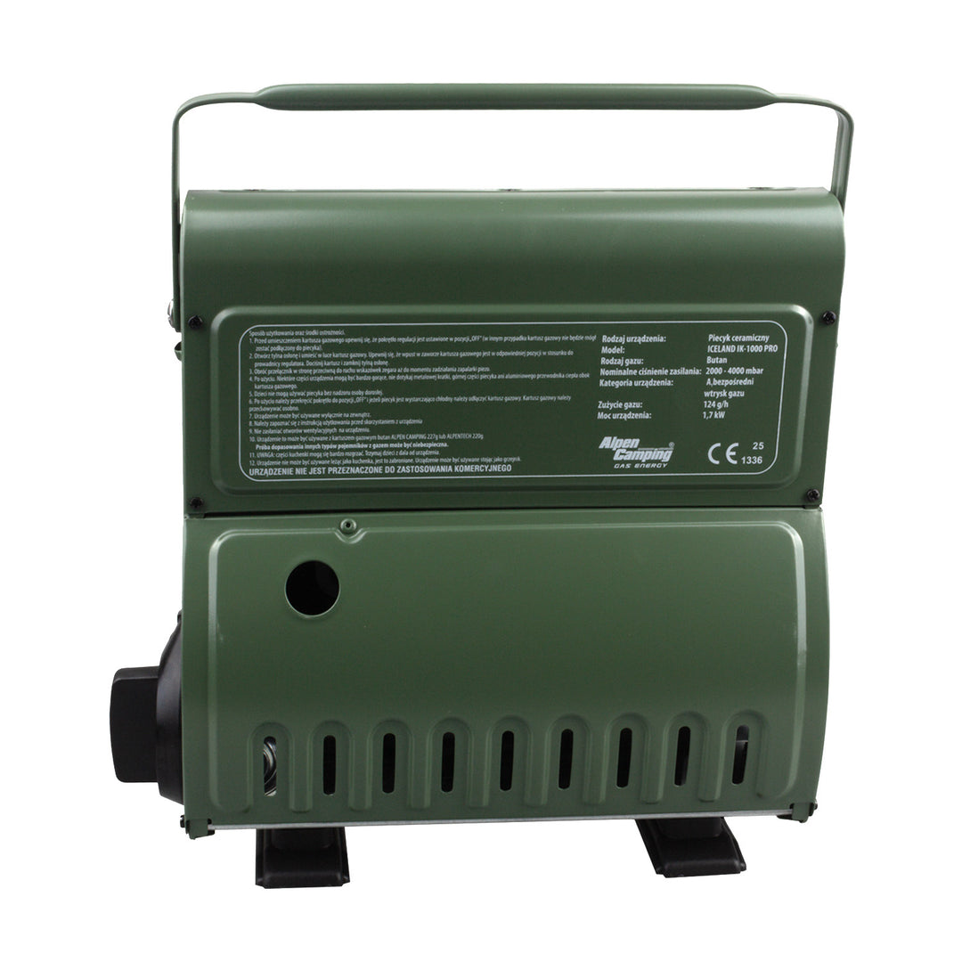 Alpen Camping portable gas stove, 2-in-1, gas consumption 124 g/h, piezoelectric ignition, ICELAND IK-1000 PRO+ 4x 227 g GreenBlue gas cartridges. Certification: Pi 0875, compliant with EN 417