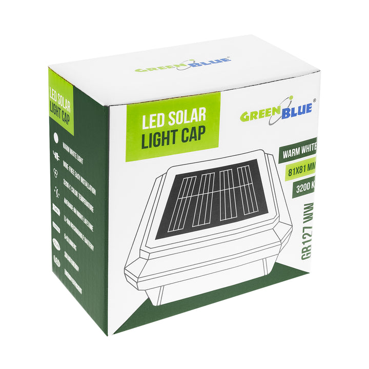GreenBlue Solar LED Post Light, 80x80mm, Envelope-Shaped Canopy, 3200K, GB127 WW, 2 pieces