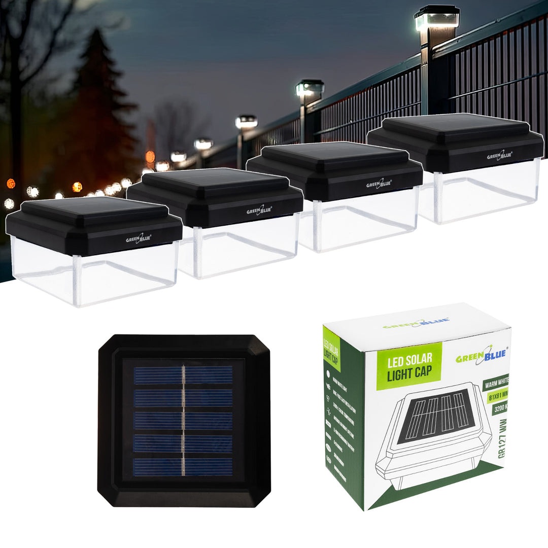 GreenBlue Solar LED Post Light, 80x80mm, Envelope-Shaped Canopy, 3200K, GB127 WW, 4 pieces