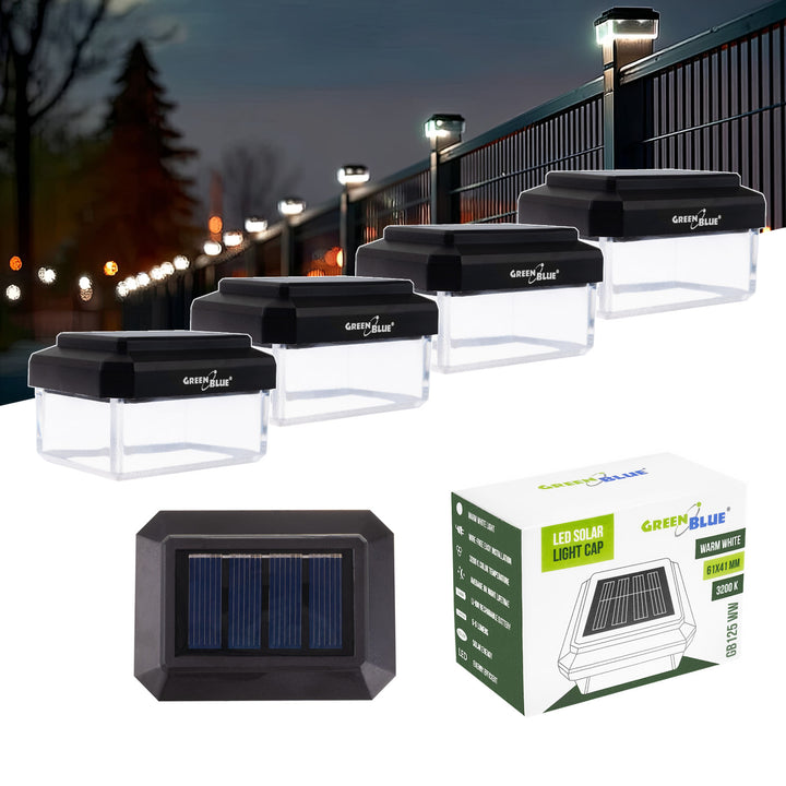 GreenBlue Solar LED Post Light, 60x40mm, Envelope-Shaped Canopy, 3200K, GB125 WW, 4 pieces