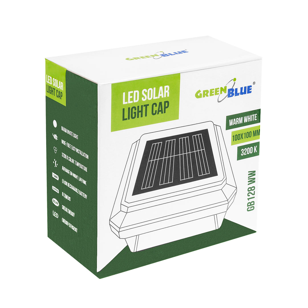 GreenBlue Solar LED Pole Light, 100x100mm, Envelope-shaped Canopy, 3200K, GB128 WW, 2 pieces