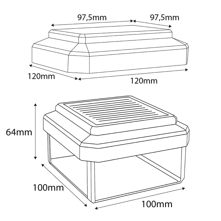 GreenBlue Solar LED Post Light, 100x100mm, Envelope-shaped Canopy, 3200K, GB128 WW, 4 pieces