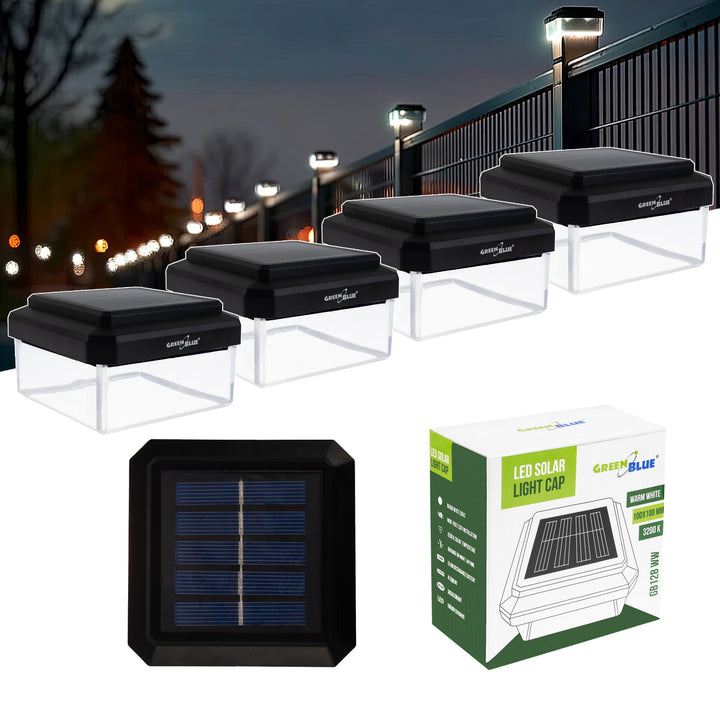 GreenBlue Solar LED Post Light, 100x100mm, Envelope-shaped Canopy, 3200K, GB128 WW, 4 pieces
