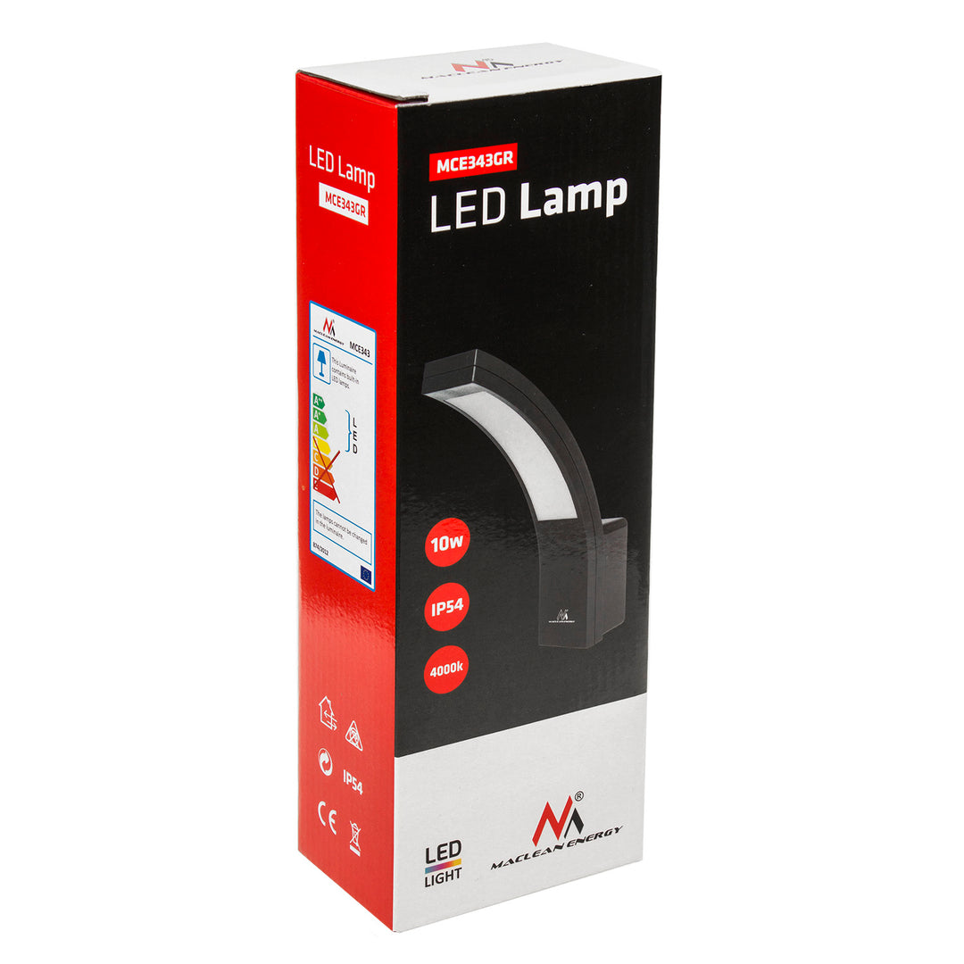 Maclean LED Facade Light, 800 lm, 10 W, natural white light (4000 K), gray, MCE343 GR, 2 pieces