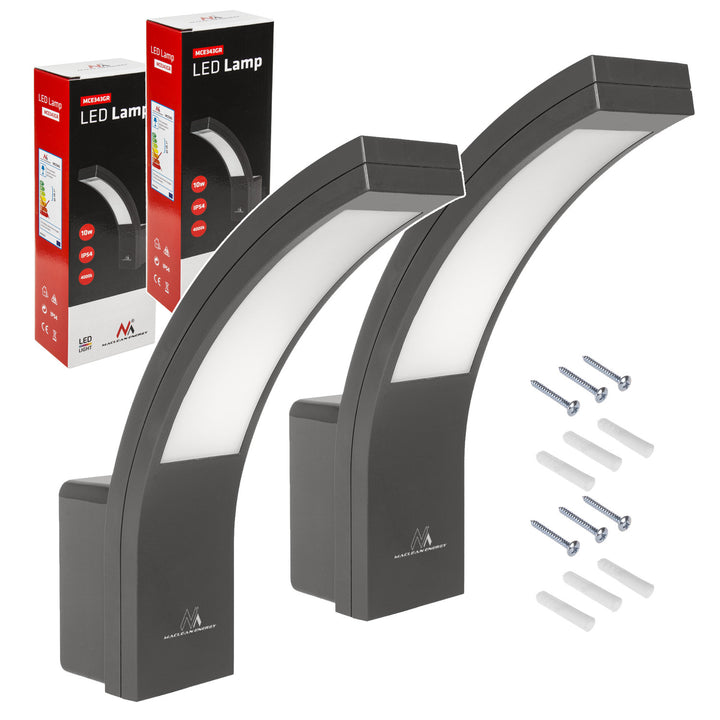 Maclean LED Facade Light, 800 lm, 10 W, natural white light (4000 K), gray, MCE343 GR, 2 pieces