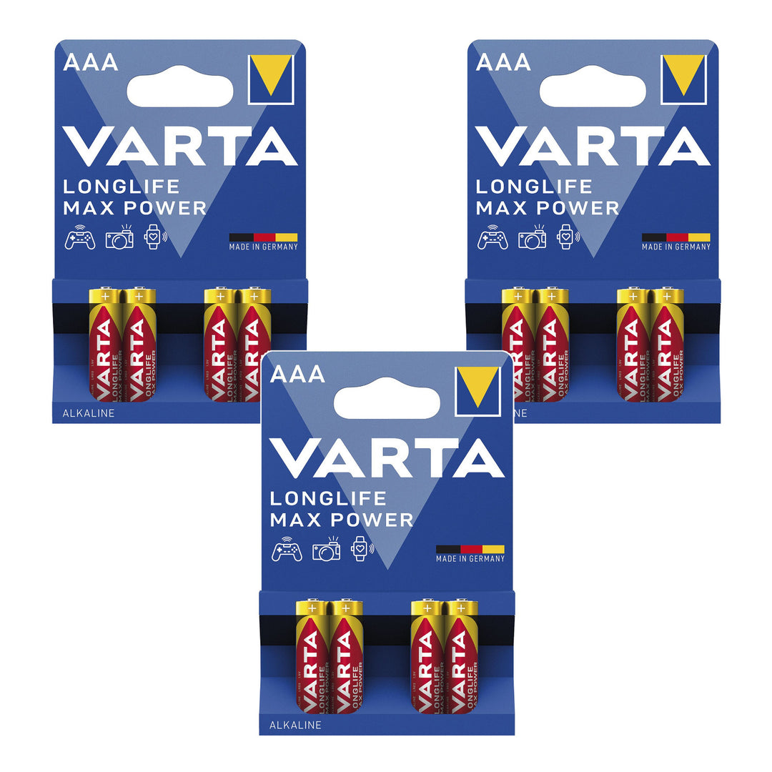 12 R-03 R03 AAA 1.5V alkaline batteries, Varta Longlife Max Power