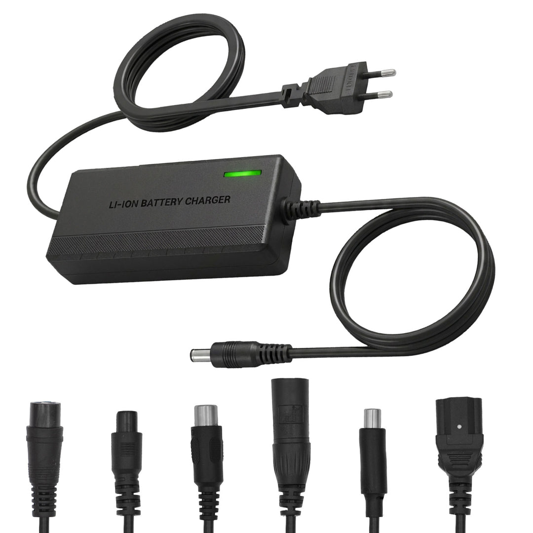 Maclean Energy Universal Charger/Power Supply for Scooters, 54.6V DC, 2A, Max 110W, Fast Charging, 6 Plugs, MCE665