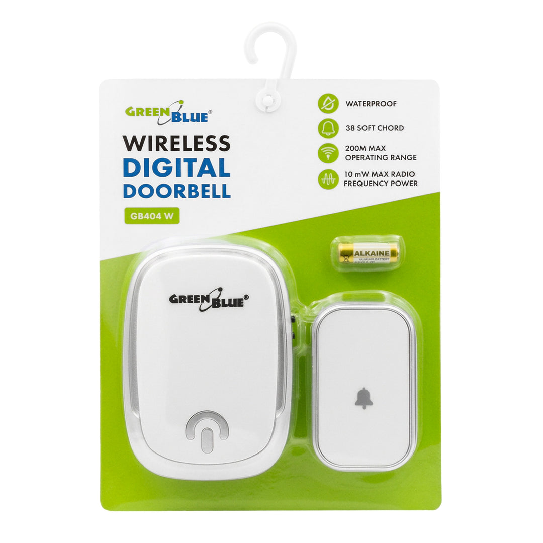 GreenBlue Wireless Doorbell, 38 melodies, 90 dB, white, range up to 200 m, GB404 W