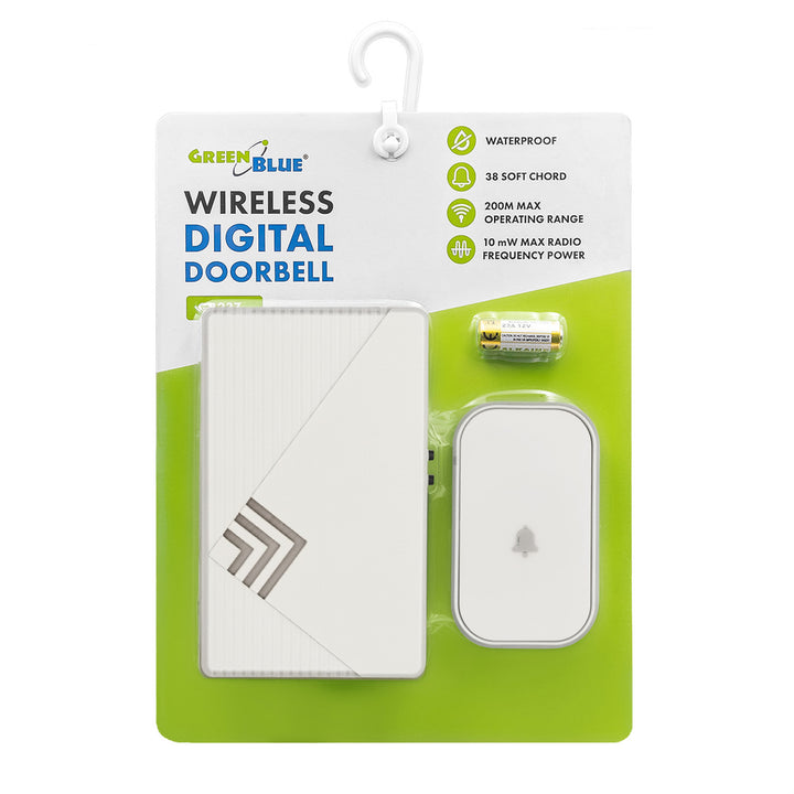 GreenBlue Wireless Doorbell, 38 melodies, 90 dB, white, range up to 200 m, GB237 W