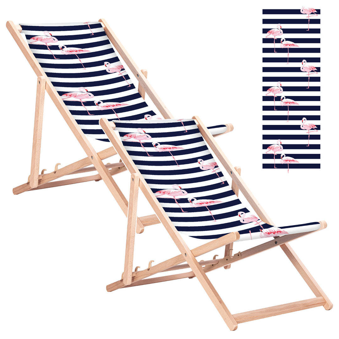 GreenBlue GB183 Classic Beech Deck Chair with "Flaming" Print, 2 pieces