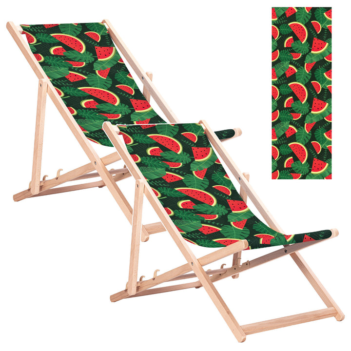 GreenBlue GB183 Classic Beech Deck Chair with Watermelon Print, 2 pieces