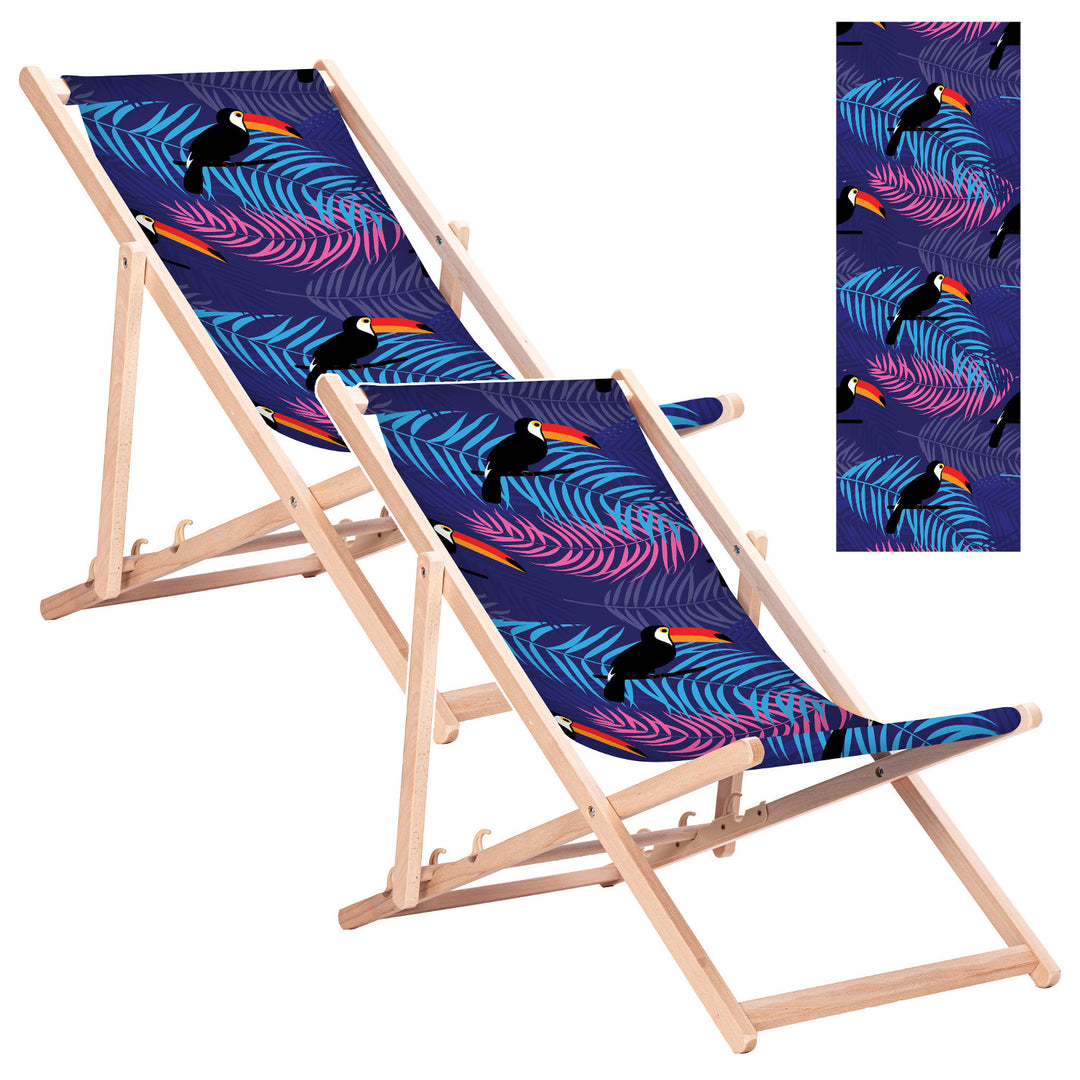 GreenBlue GB183 Classic Beech Deck Chair with Toucan Print, 2 pieces