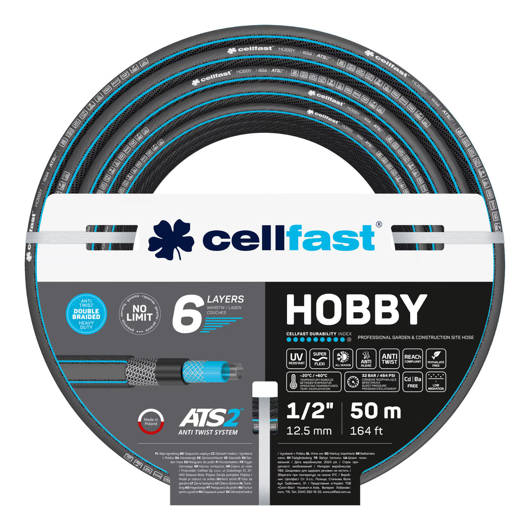 Cellfast Aluplus 1/2" 60m Hose Cart + Cellfast Hobby ATS2 1/2" 50m Garden Hose