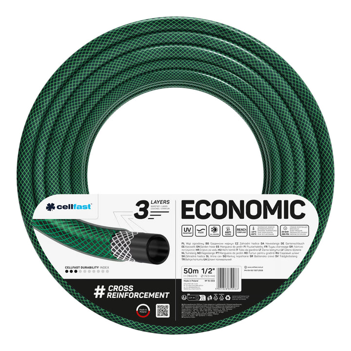 Cellfast Aluplus 1/2" 60m Hose Cart + Cellfast Economic 1/2" 50m Garden Hose