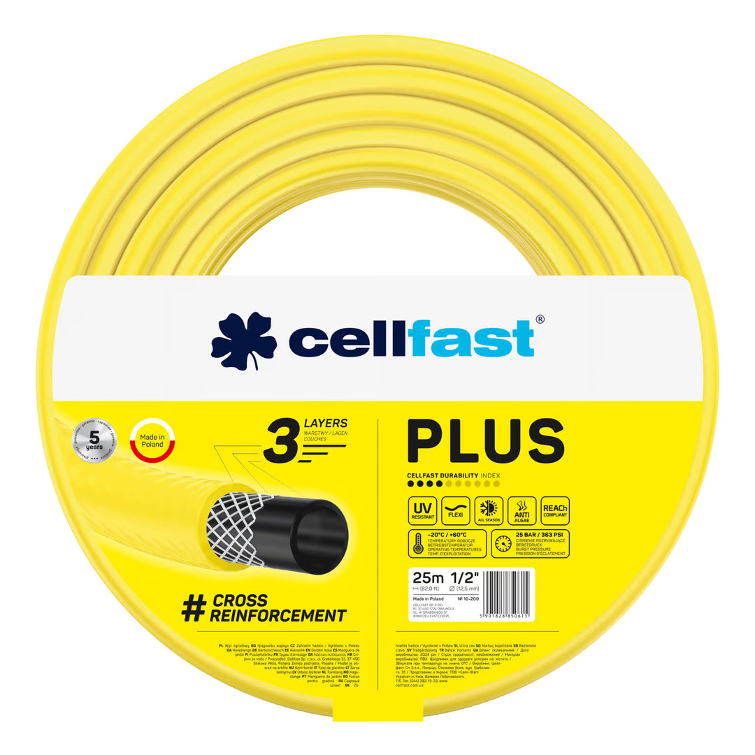 Cellfast Aluplus 1/2" 60m Hose Cart + Cellfast Plus 1/2" 25m Garden Hose