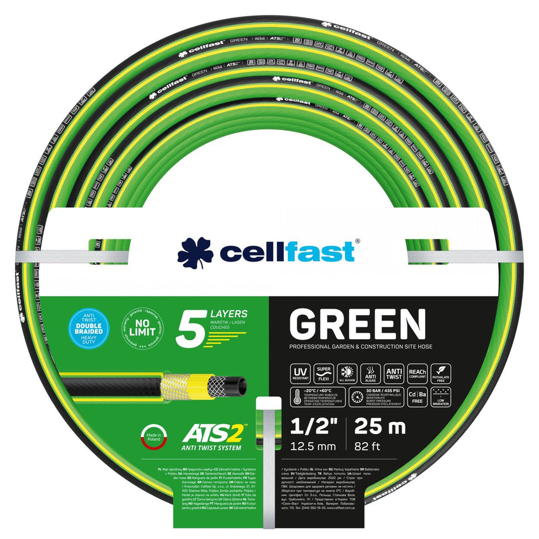 Cellfast Aluplus 1/2" 60m Hose Cart + Cellfast Green ATS2 1/2" 25m Garden Hose + Cellfast Basic 1/2" Straight Sprinkler Set