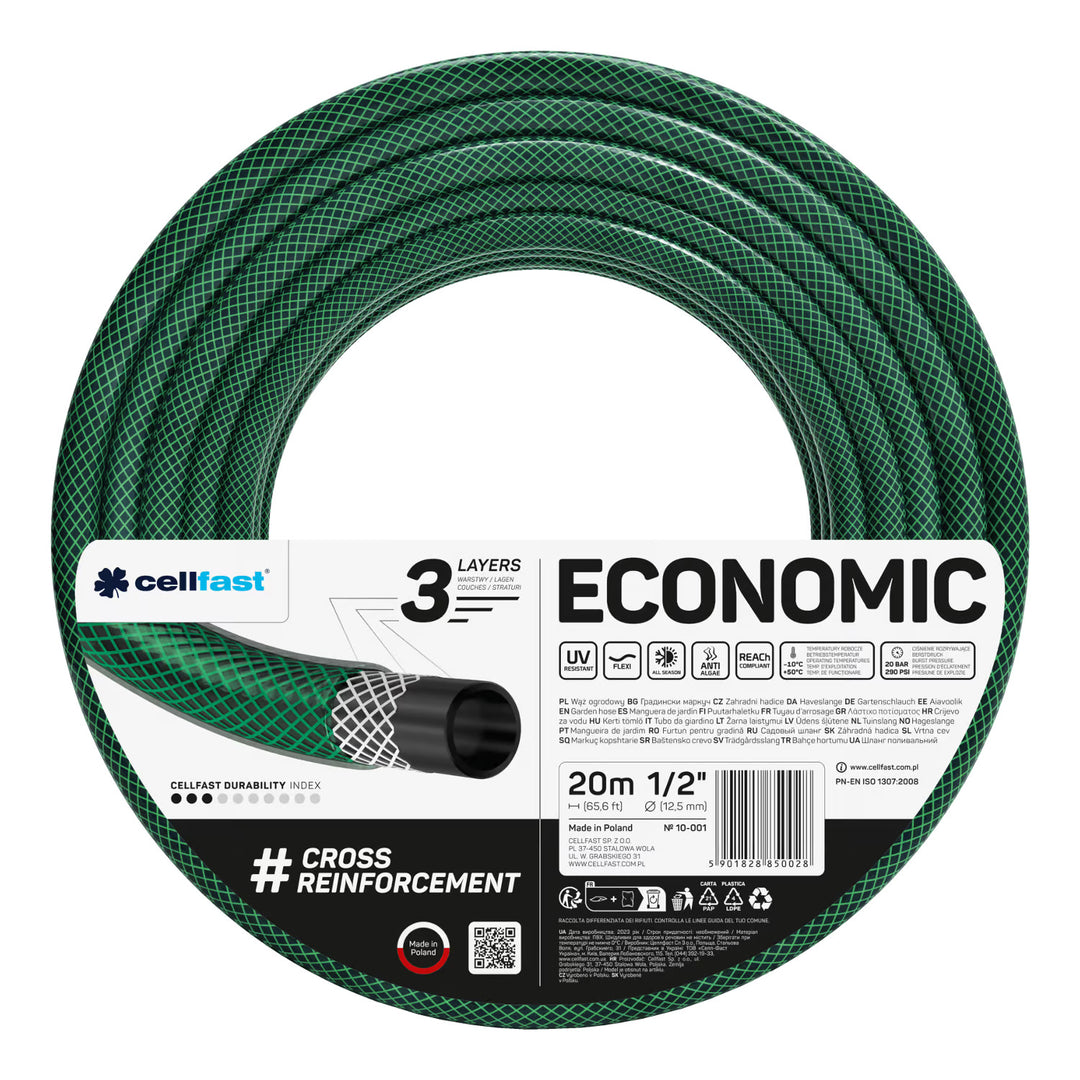 Cellfast Aluplus 1/2" 60m Hose Cart + Cellfast Economic 1/2" 20m Garden Hose + Set with Cellfast Basic 1/2" Straight Sprinkler