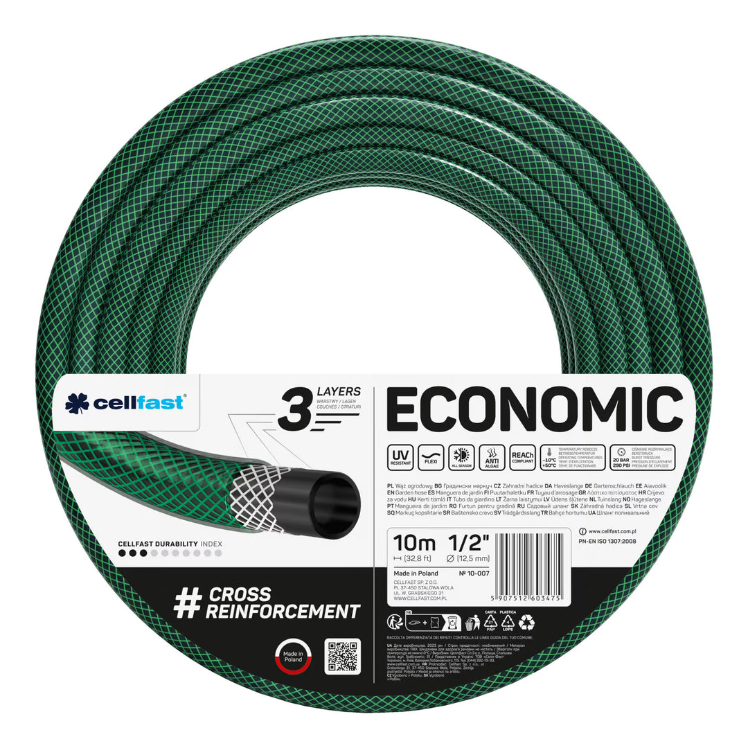 Cellfast Aluplus 1/2" 60m Hose Cart + Cellfast Economic 1/2" 10m Garden Hose + Set with Cellfast Basic 1/2" Straight Sprinkler