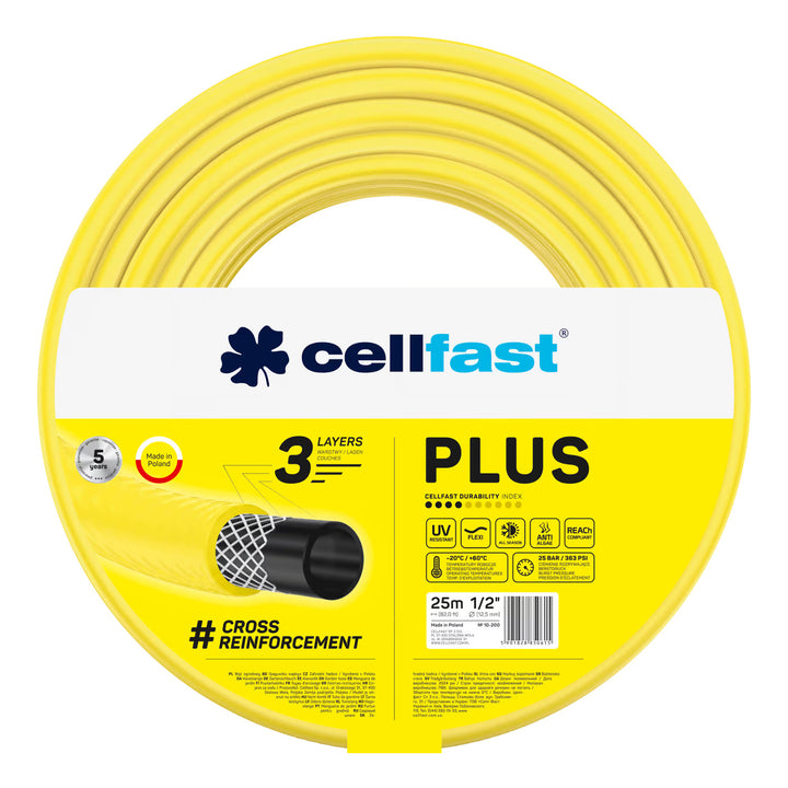 Cellfast Plus 1/2" 25m Garden Hose + Cellfast Gray Hose Hanger + Cellfast Basic 1/2" Straight Sprinkler Set