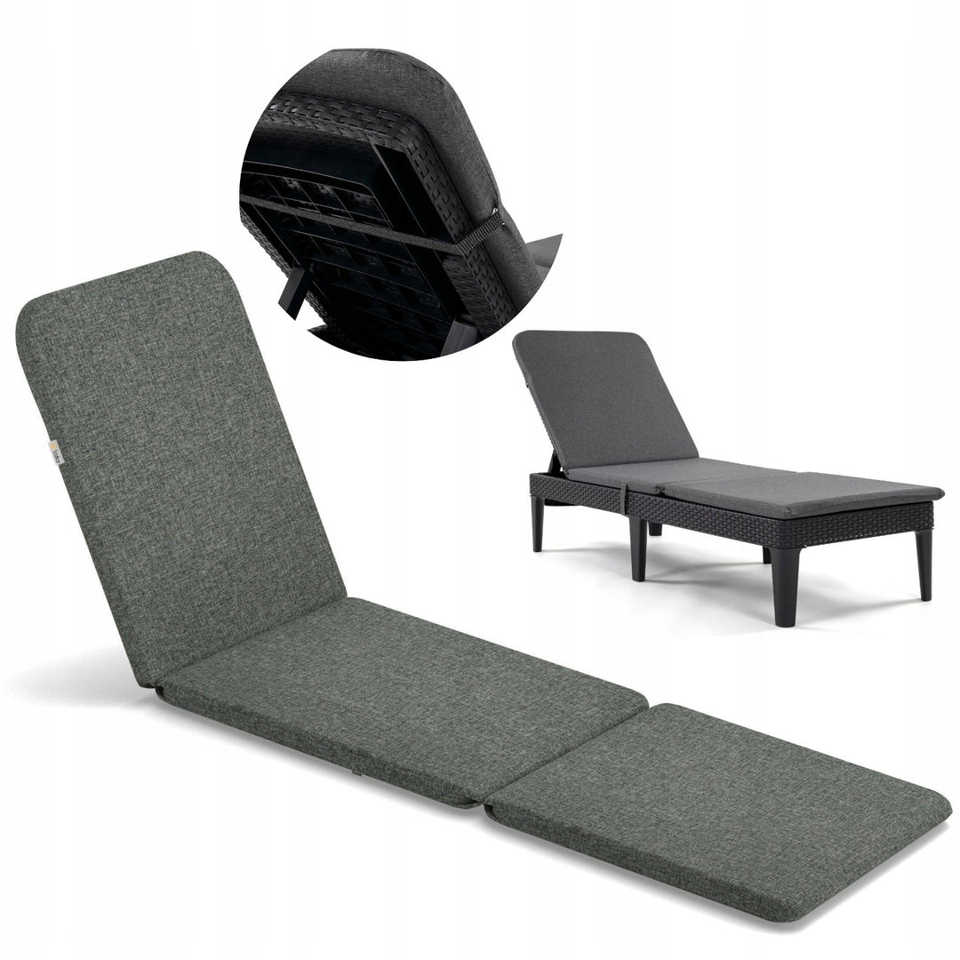 Jaipur Deck Chair Cushion, dark gray, S-550 fabric, size 190x60 cm, two fastening systems, waterproof, fully machine washable, Jaipur Melange S-02A