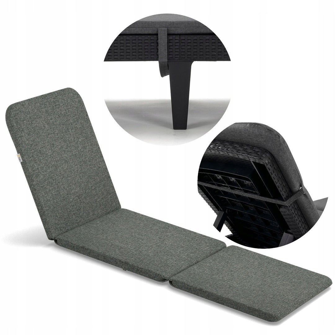 Jaipur Deck Chair Cushion, dark gray, S-550 fabric, size 190x60 cm, two fastening systems, waterproof, fully machine washable, Jaipur Melange S-02A