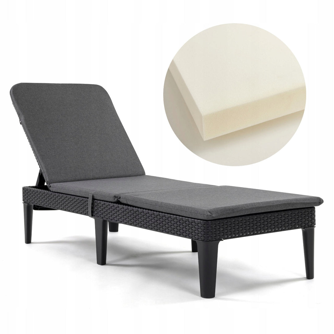 Jaipur Deck Chair Cushion, dark gray, S-550 fabric, size 190x60 cm, two fastening systems, waterproof, fully machine washable, Jaipur Melange S-02A