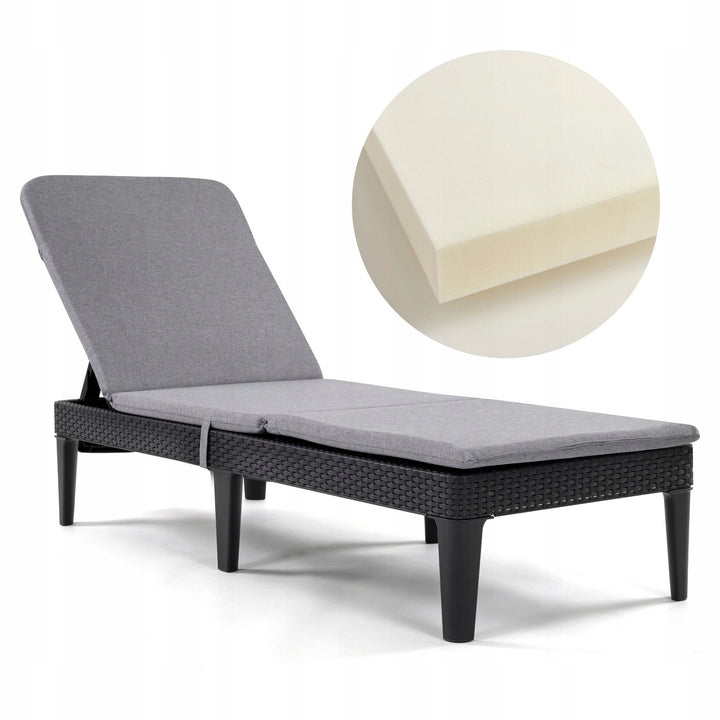 Jaipur Deck Chair Cushion, gray, S-550 fabric, size 190x60 cm, two fastening systems, waterproof, fully machine washable, Jaipur Melange S-03