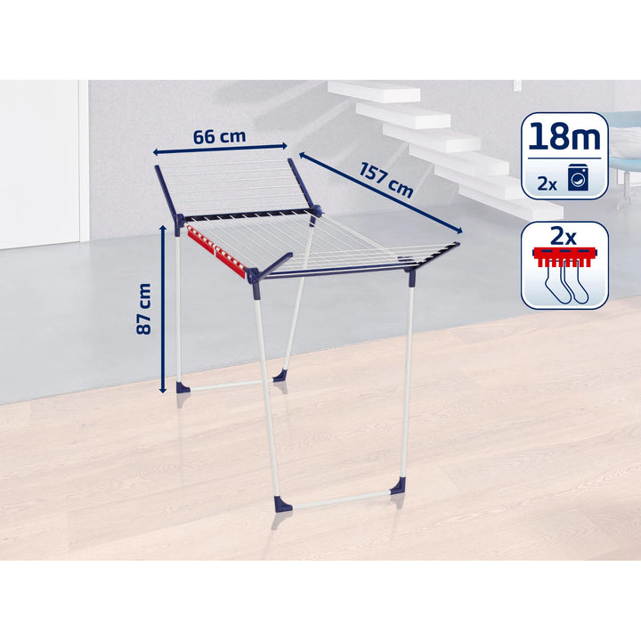 Leifheit Pegasus 180 Solid Clothes Dryer, 18 m of lines, sturdy parallel legs, weather-resistant, 2 laundry hooks, 81514