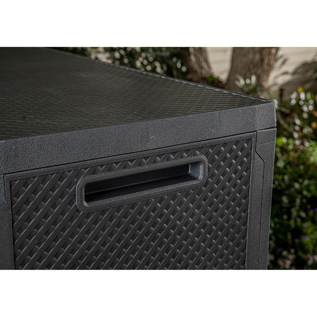 Keter Emily Garden Storage Bin, capacity 277L, anthracite color, max load capacity 20kg, weather-resistant, features handles and wheels, 249722