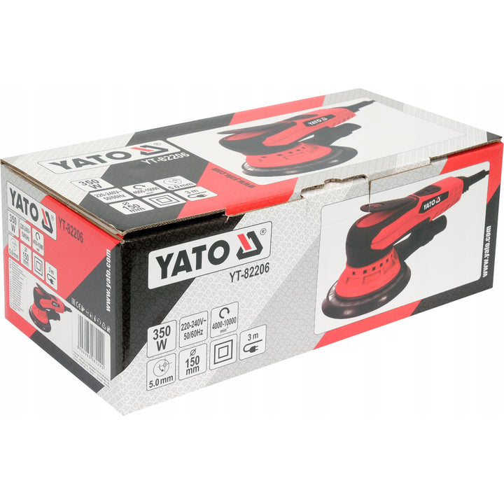Yato Eccentric Sander, 150 mm, 350 W, speed 4,000–10,000 rpm, 3 m cord length, vacuum cleaner connection available, YT-82206