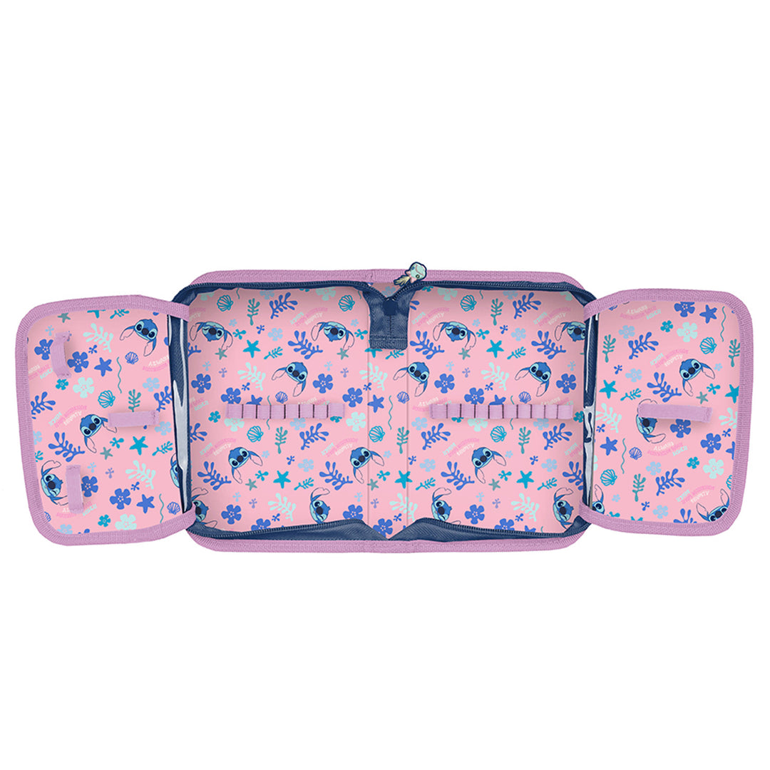 Stitch Paso School Set, Backpack with two compartments, reflective elements, and a padded back panel; pencil case (empty) with pencil holders; shoe bag that can be worn on the back, DS26XX