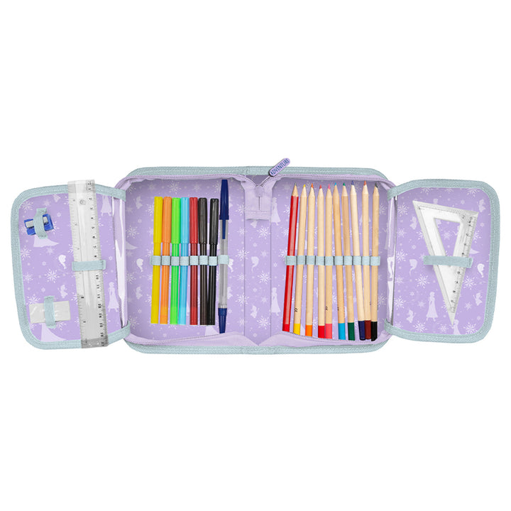 Frozen Paso School Set, backpack with two compartments, adjustable shoulder straps, and a padded back panel; pencil case with accessories and holders for school supplies; shoe bag that can be worn on the back; DF26AA