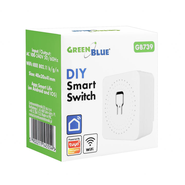 GreenBlue Flush-Mount WiFi Relay, Android/iOS/Alexa/Google Home, 100–240 V AC, 50/60 Hz, max. 16 A, for 150 W LEDs, GB739, 2 pieces
