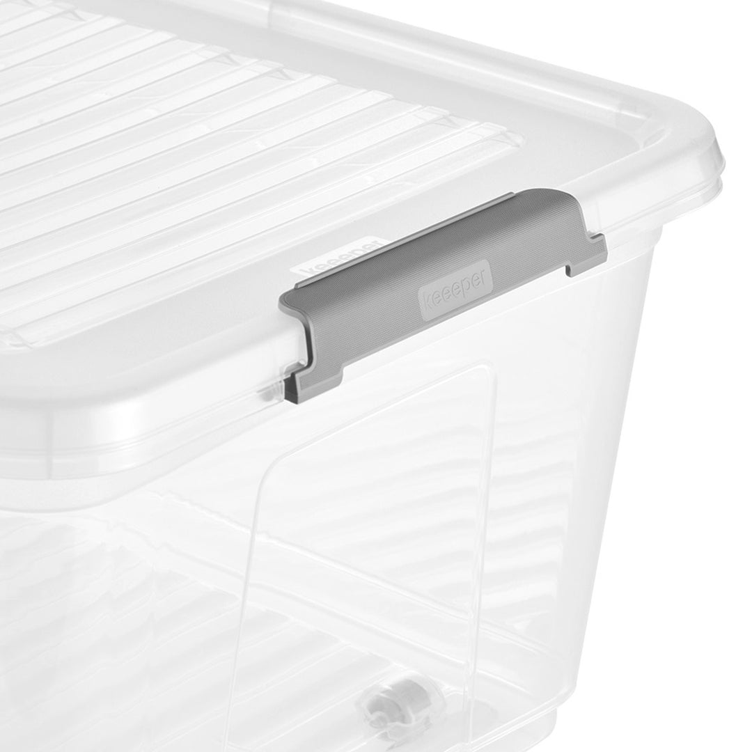 Leo Keeeper container with lid, 37L capacity, clear, with wheels, clip-on lid, 2 pieces