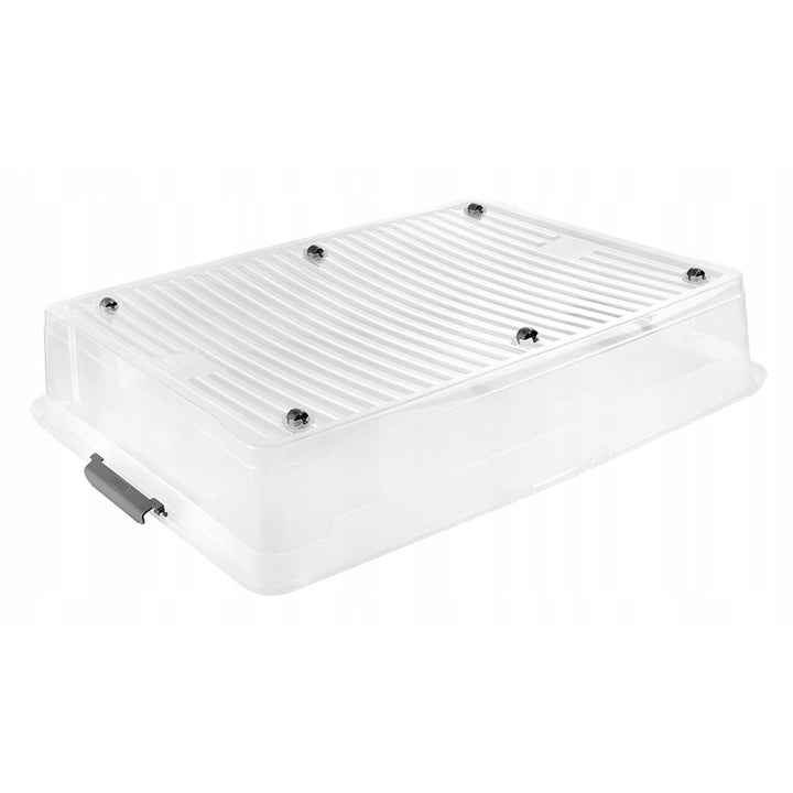 Leo Keeeper container with lid, 53L capacity, clear, with wheels, clip-on lid, 2 pieces